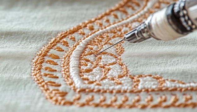 haftowane motywy na tkaninie